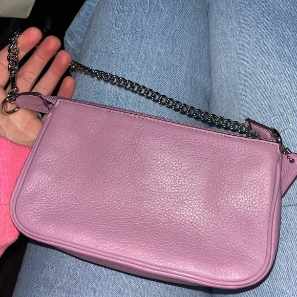 Coach Pink purple Leather shoulder purse with Chain Strap - Picture 4 of 12